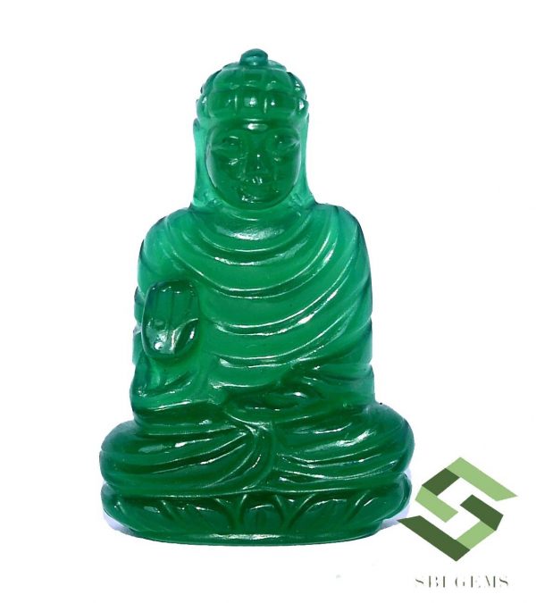 Lord Buddha Statue 5 Carvings Collection With Natural Gemstones In Pink Opal, Green Onyx, Lapis Lazuli, Chalcedony And Green Aventurine