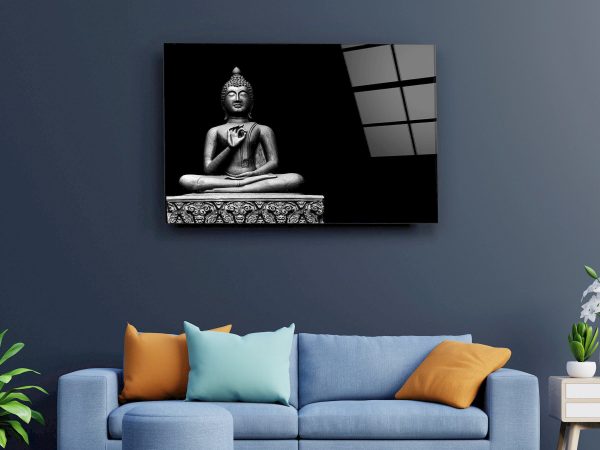 Buddha Statue Themed Tempered Glass Printing Wall Art -Interior Design Wall Decor-Wall Hangings for Home Decor-Housewarming-Sculpture Art