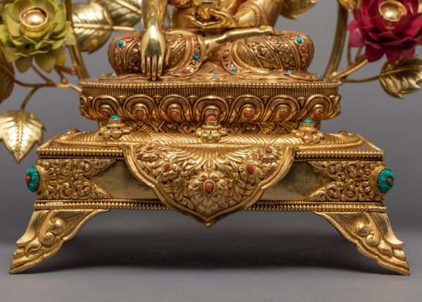 Shakyamuni Buddha In Throne | Gold Plated | Buddha Statue