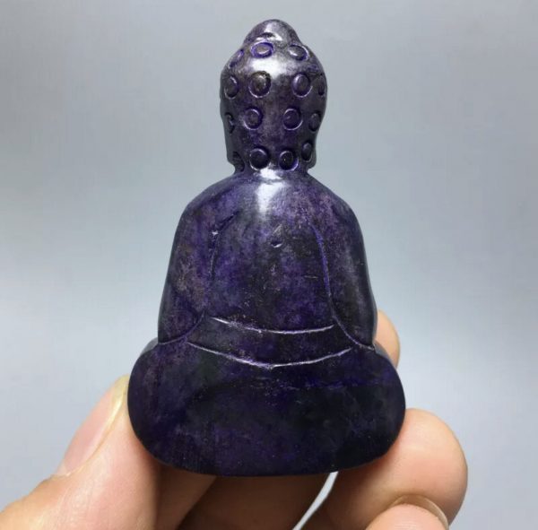 Chinese Antique Xiuyu Sakyamuni Natural Purple Jade Hand-Carved Buddha Healing Reiki Semiprecious Gemstone