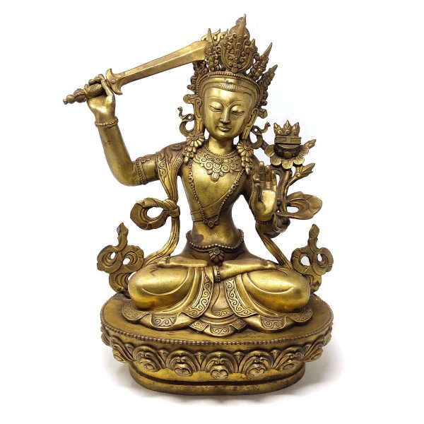 Tibet Buddhism Manjushri Statue Brass Bodhisattva Large Buddha Statue 17.5"
