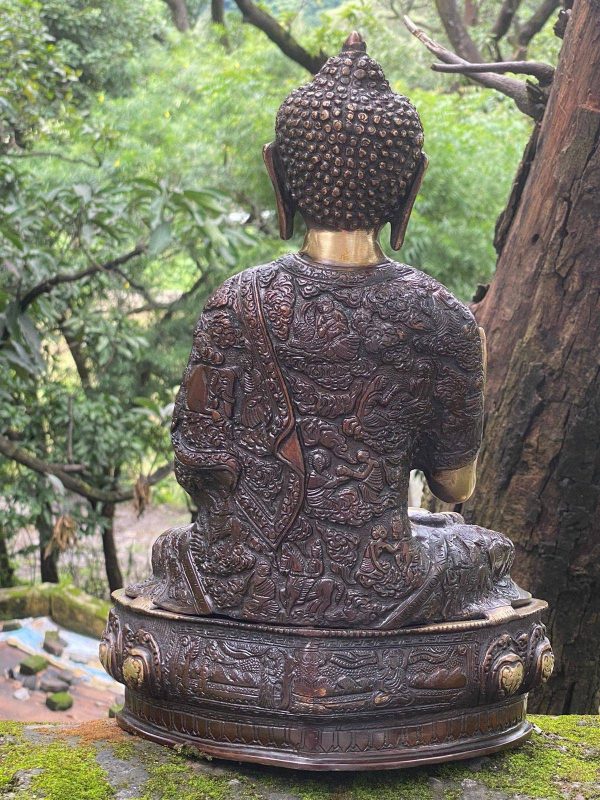 Brass Buddha Statue, 40. CM Big Size Brass Lord Buddha Idol, Outdoor Indoor Buddhist Deity Temple Altar Yoga Studio Meditation Room Decor
