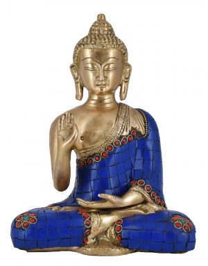 Whitewhale Brass Buddha Statue Blessing Murti for Home Decor Entrance Office Table Living Room Meditation Luck Gift Feng Shui