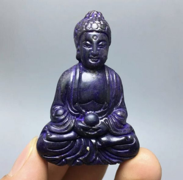 Chinese Antique Xiuyu Sakyamuni Natural Purple Jade Hand-Carved Buddha Healing Reiki Semiprecious Gemstone