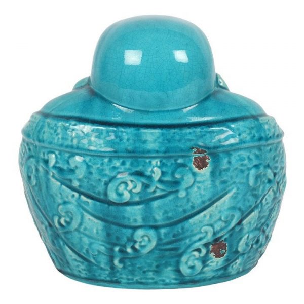 Turquoise Chinese Laughing Buddha Statue, Ceramic Ornament