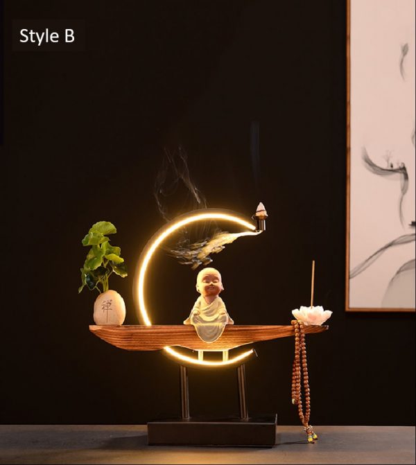 Ceramic Little Monk Decorative Set with LED light and Incense Burner | Buddha Statue | Meditation | Home Decoration | Buddha Decoration