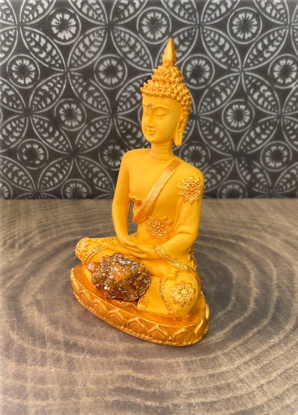 Sacral Chakra Buddha Statue~Orange Matte & Metallic Buddha~Raw Spessartine Garnet Crystal Buddha~Svadhisthana Buddha