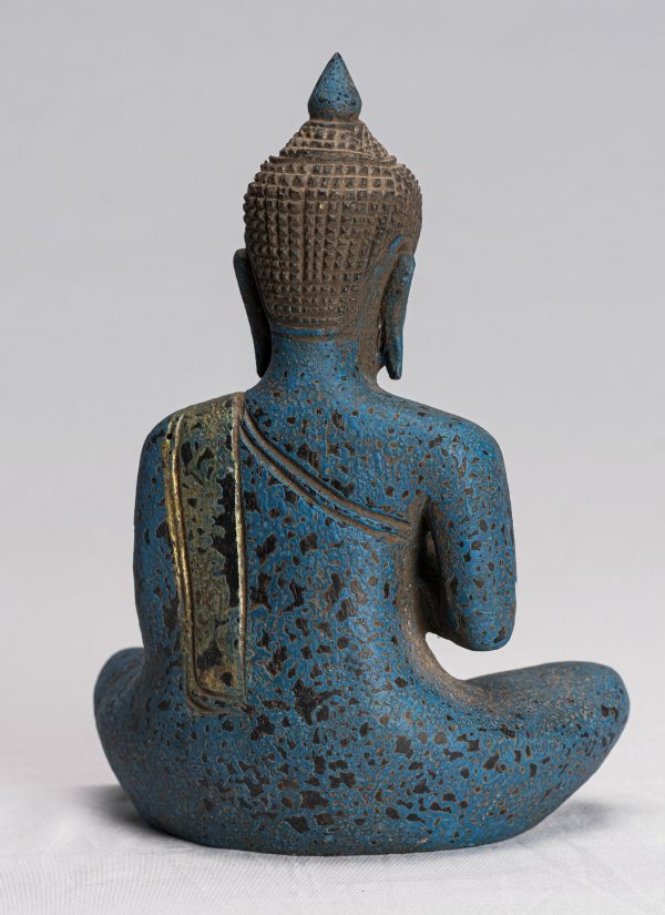 Buddha Statue - Antique Khmer Style SE Asia Seated Wood Teaching Buddha Statue - 20cm/8"
