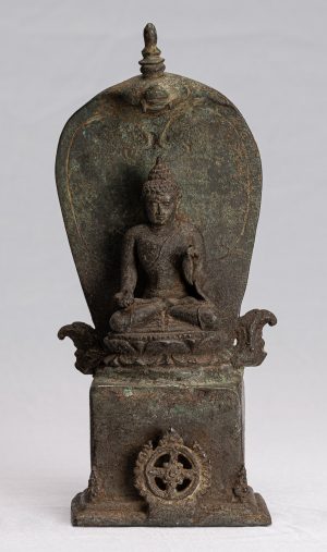 Buddha Statue - Antique Indonesian Style Seated Bronze Javanese Teaching Buddha - 28cm/11"