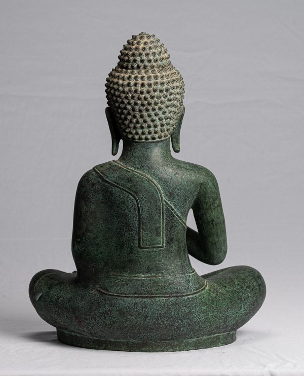 Buddha Statue - Antique Thai Style Bronze Buddha Statue Dharmachakra Teaching Mudra - 42cm/17"