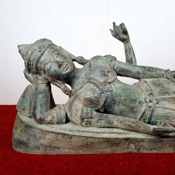 20.8" Long Reclining Buddha Statue Thai Khmer Nari Goddess Sculpture Table Decor