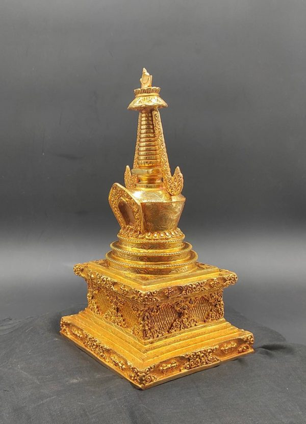 Genuine HandMade Master piece Tibetan Stupa Buddha Statue 12 inch full 24k Gold plated (5 metal mix body)  Buddhist Ritual offering