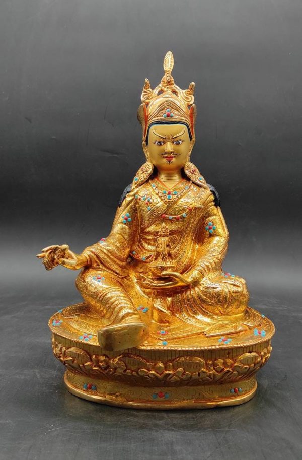 Genuine HandMade Master piece Tibetan Padmasambhava Guru Remborche Buddha Statue 12inch full Gold plated fine stones Dharma Nyingma Buddhism