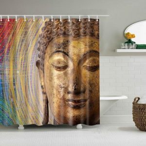 Buddha Shower Curtain  wooden statue BW1901